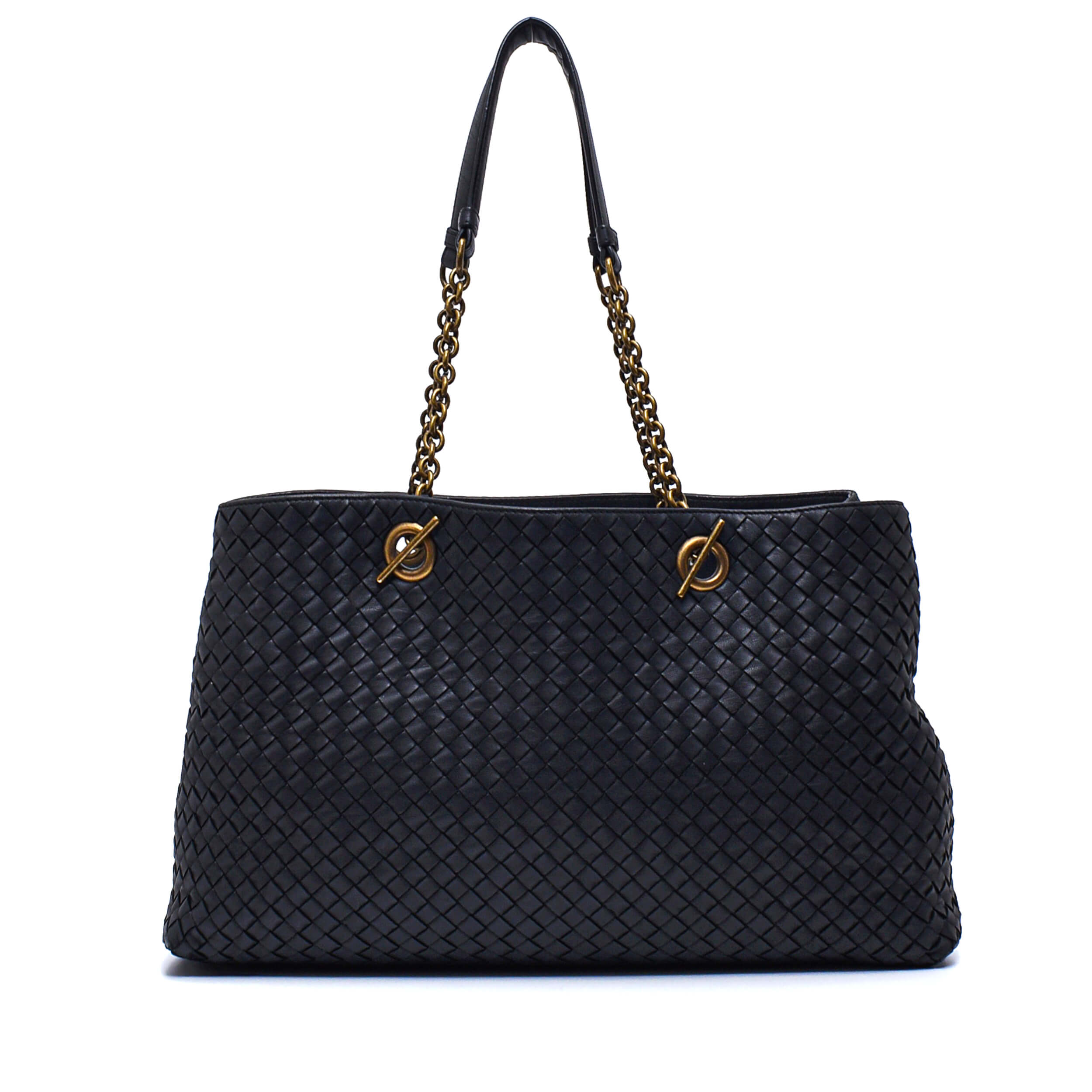 Bottega Venetta- Black Lambskin Leather Medium Weave Bag